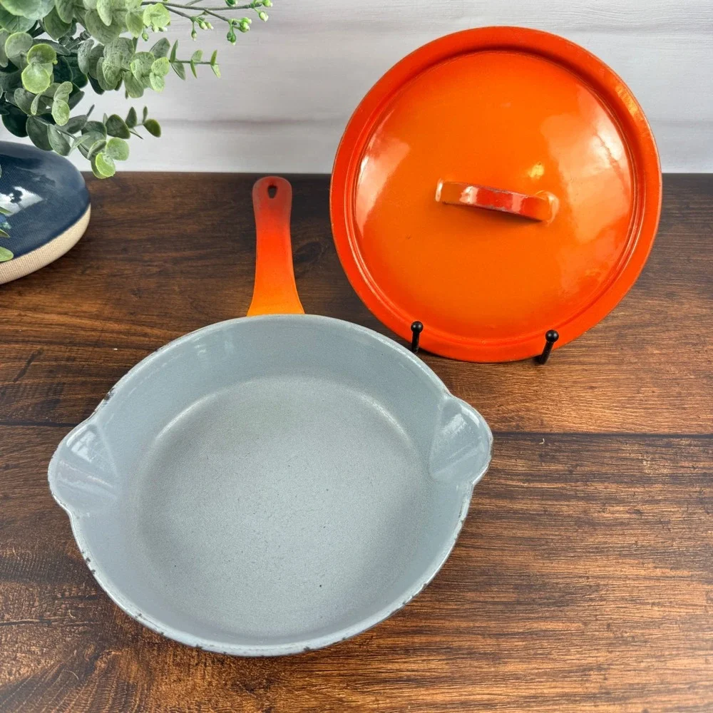 Descoware Enameled Cast Iron Covered Skillet Lid Orange, Made in Belgium